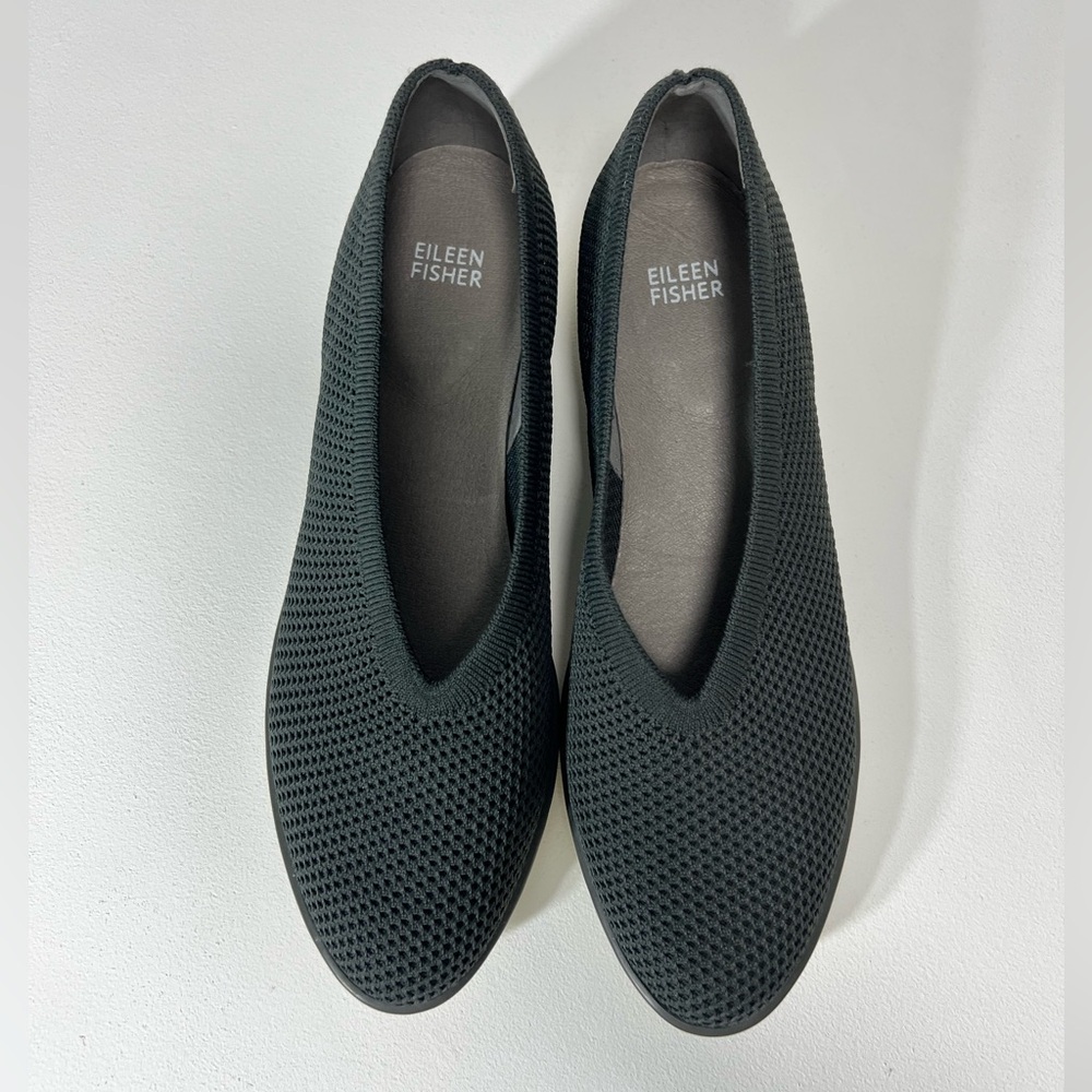 Eileen Fisher The Heaven Stretch Wedge Slip-On Shoes Flats Graphite Weaved 9.5 - Picture 6 of 13